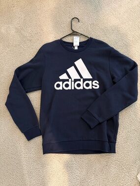 adidas Navy Blue Sweatshirt with White Logo - Men's M